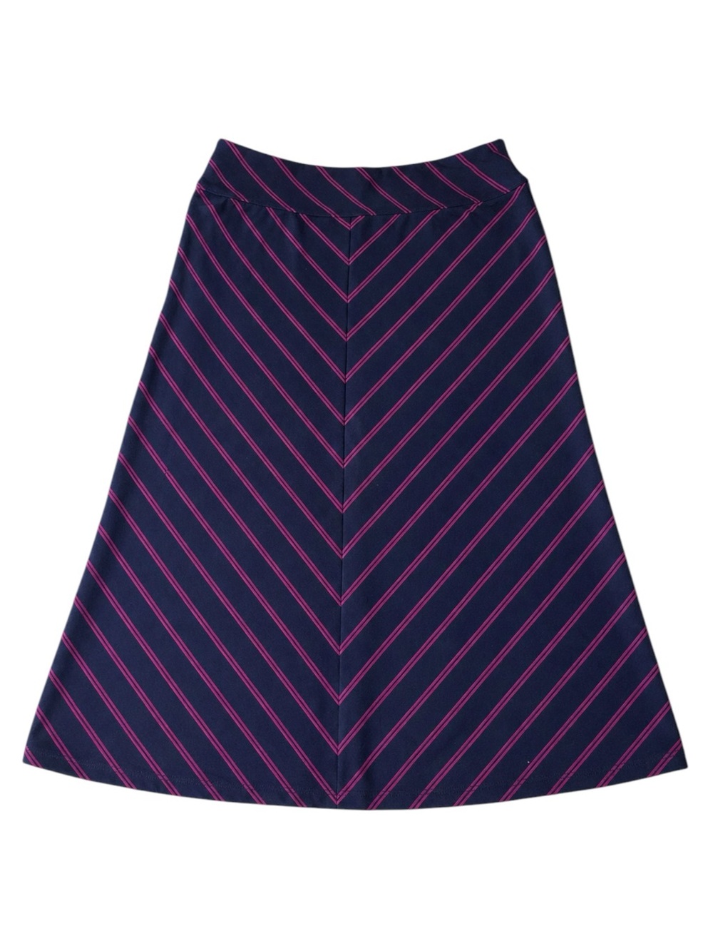 L.L.Bean A-Line Skirt Small Navy Pink Striped Pull On Midi Stretch Casual Preppy